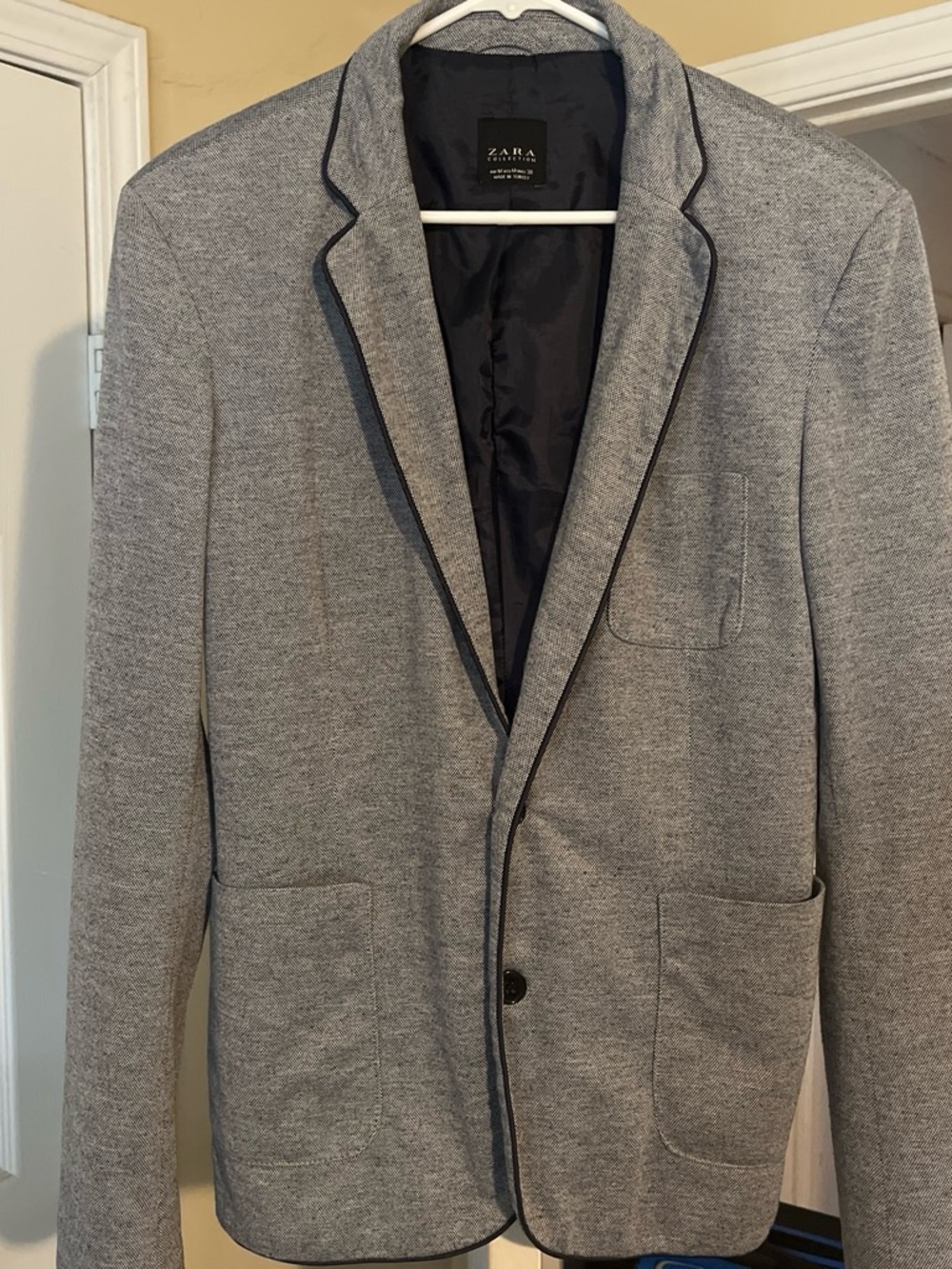 Zara Men's Light Gray Knit Cardigan Blazer Jacket
